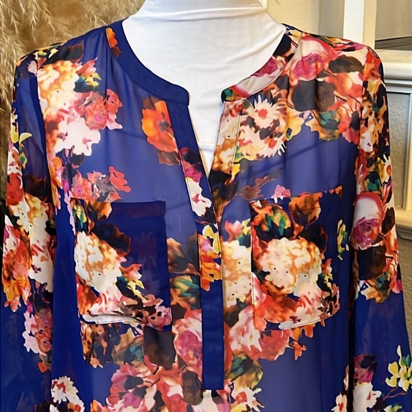 Anthropologie Meadow Rue Sheer Floral Blouse Blue Size XS - Picture 2 of 7